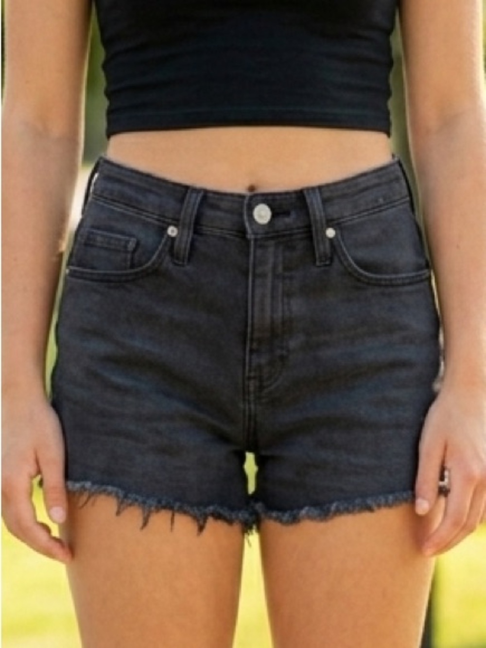 Wild Fable Black High Rise Denim Shorts Distressed Frayed Hem Summer Boho 6 EUC